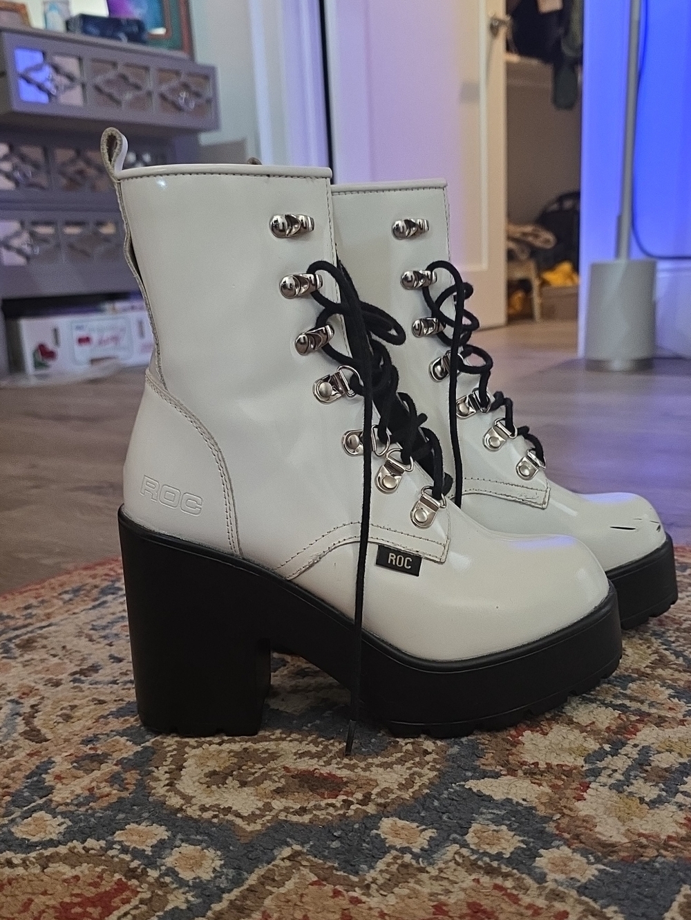 ROC White Platform Lace-Up Ankle Boots